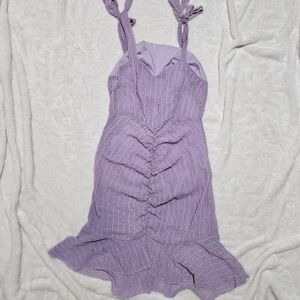 shein ruffle chiffon cocktail dress  w/ raised polka dots Lavender Purple Medium